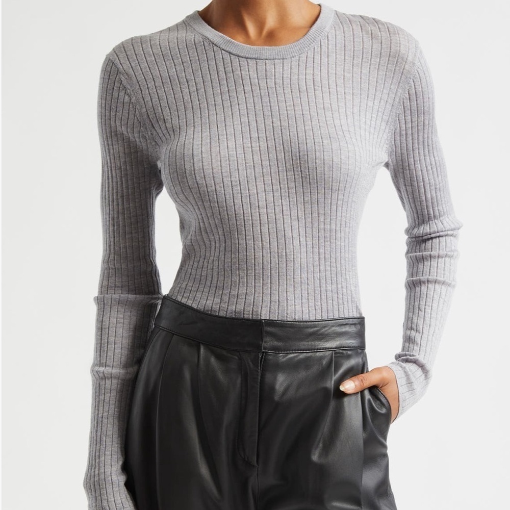 A.L.C. Heather Gray Ribbed Long Sleeve Top